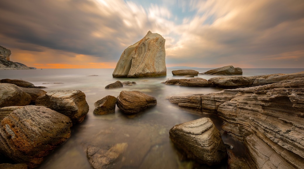 Long exposure photograph in the field of sail rocks in Foca district of Izmir province.
