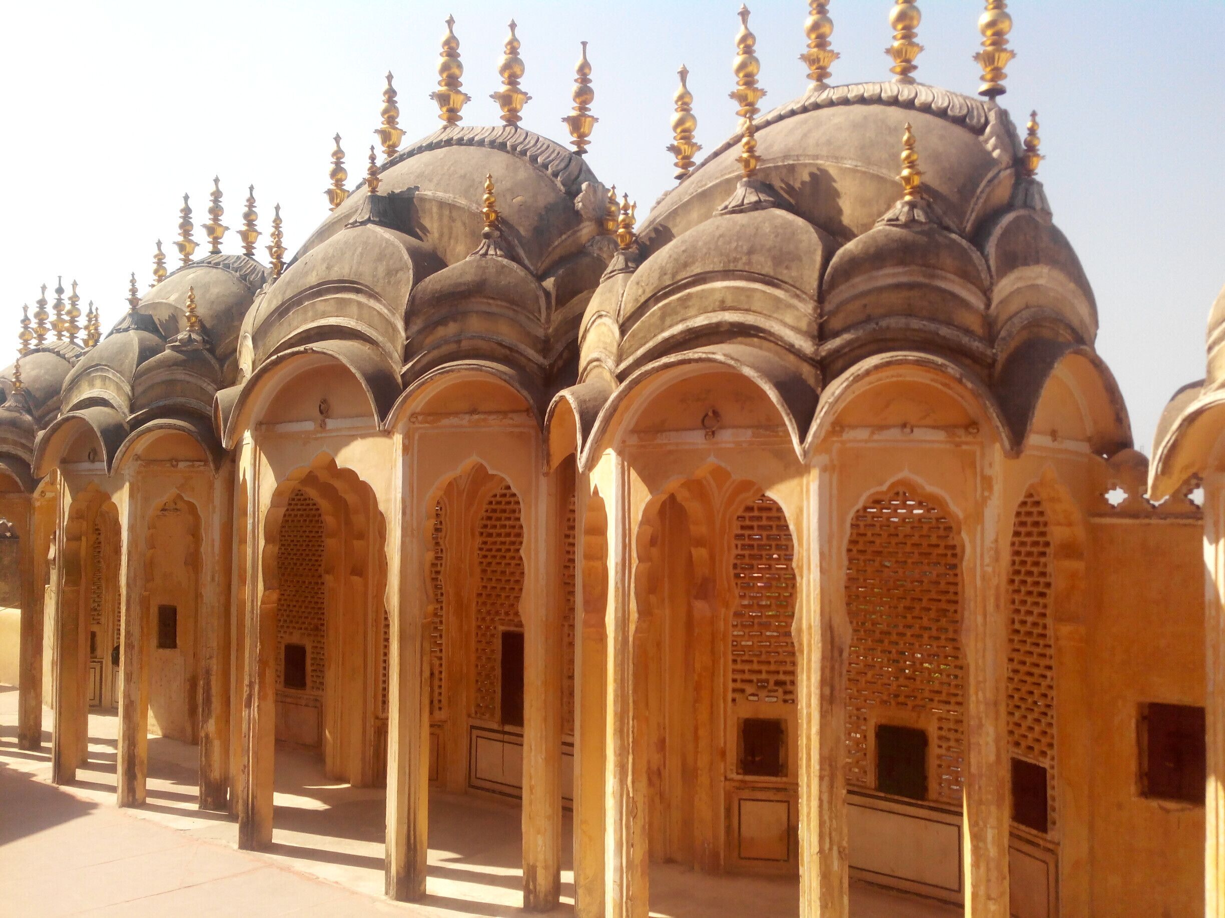 On the top most floor of the Hawa Mahal.