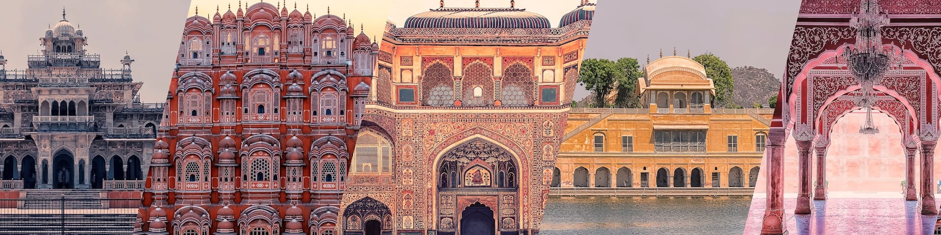 Jaipur in Rajasthan famous landmarks collage.
