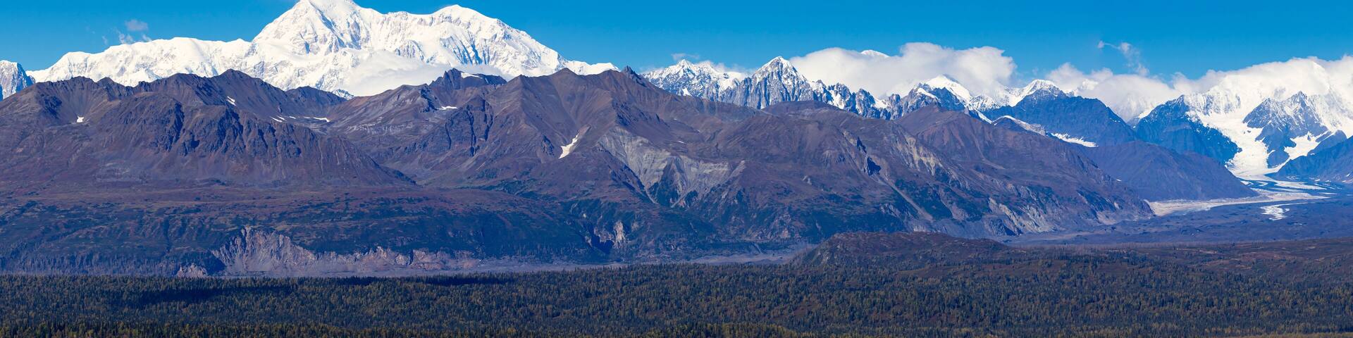 Alaska Range and Mt. Denali seen from K'esugi Ridge Trail, Denali State Park, Matanuska-Susitna Borough, Southcentral Alaska, Alaska, USA