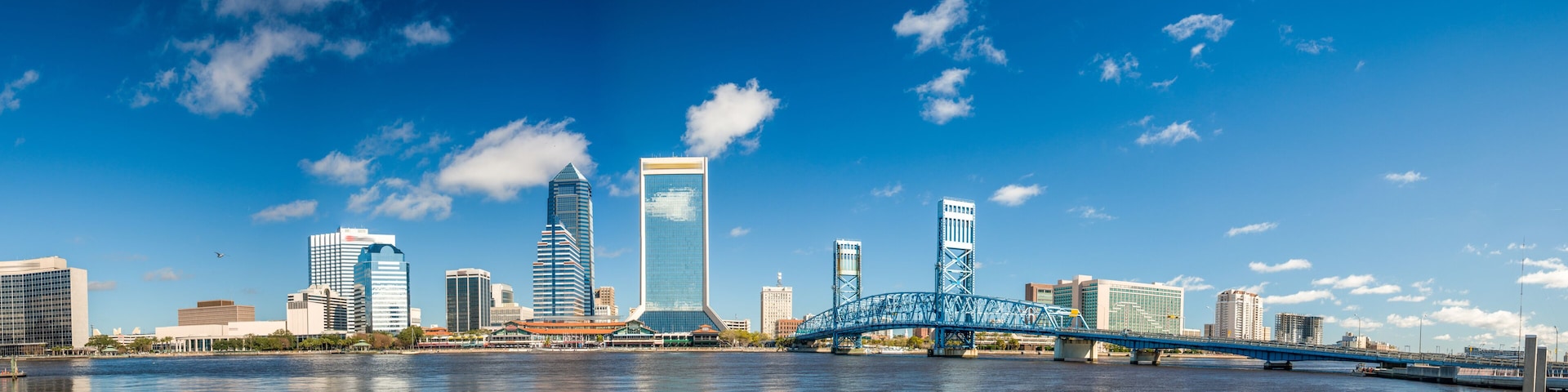Panoramic view of Jacksonville skyline at dusk, Florida