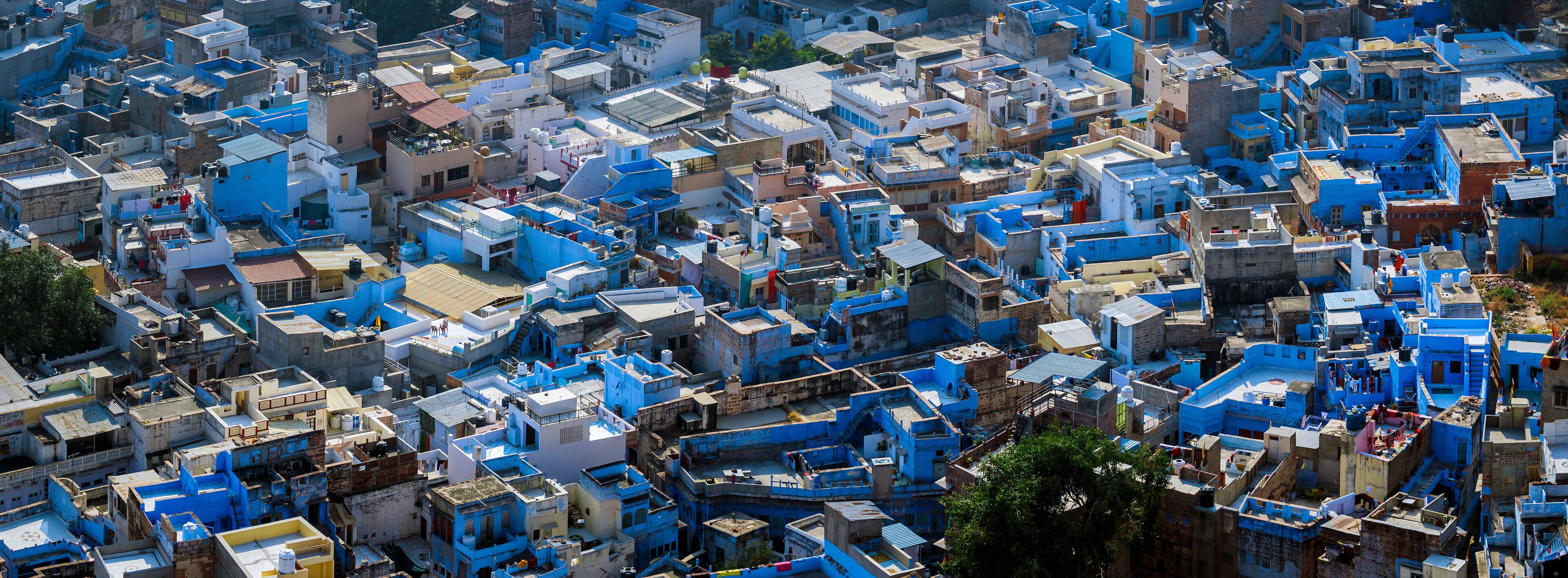 Jodhpur, the Blue City seen from Mehrangarh Fort, Rajasthan, India, Asia