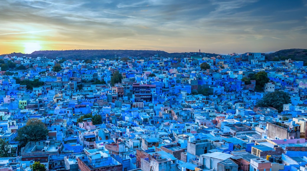 The famous blue city, Aerial view of Jodhpur city, Rajasthan, India, view from Mehrangarh fort.