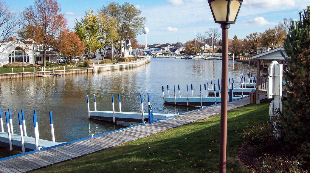 A shot of a river based neighborhood in Vermilion, OH in fall.