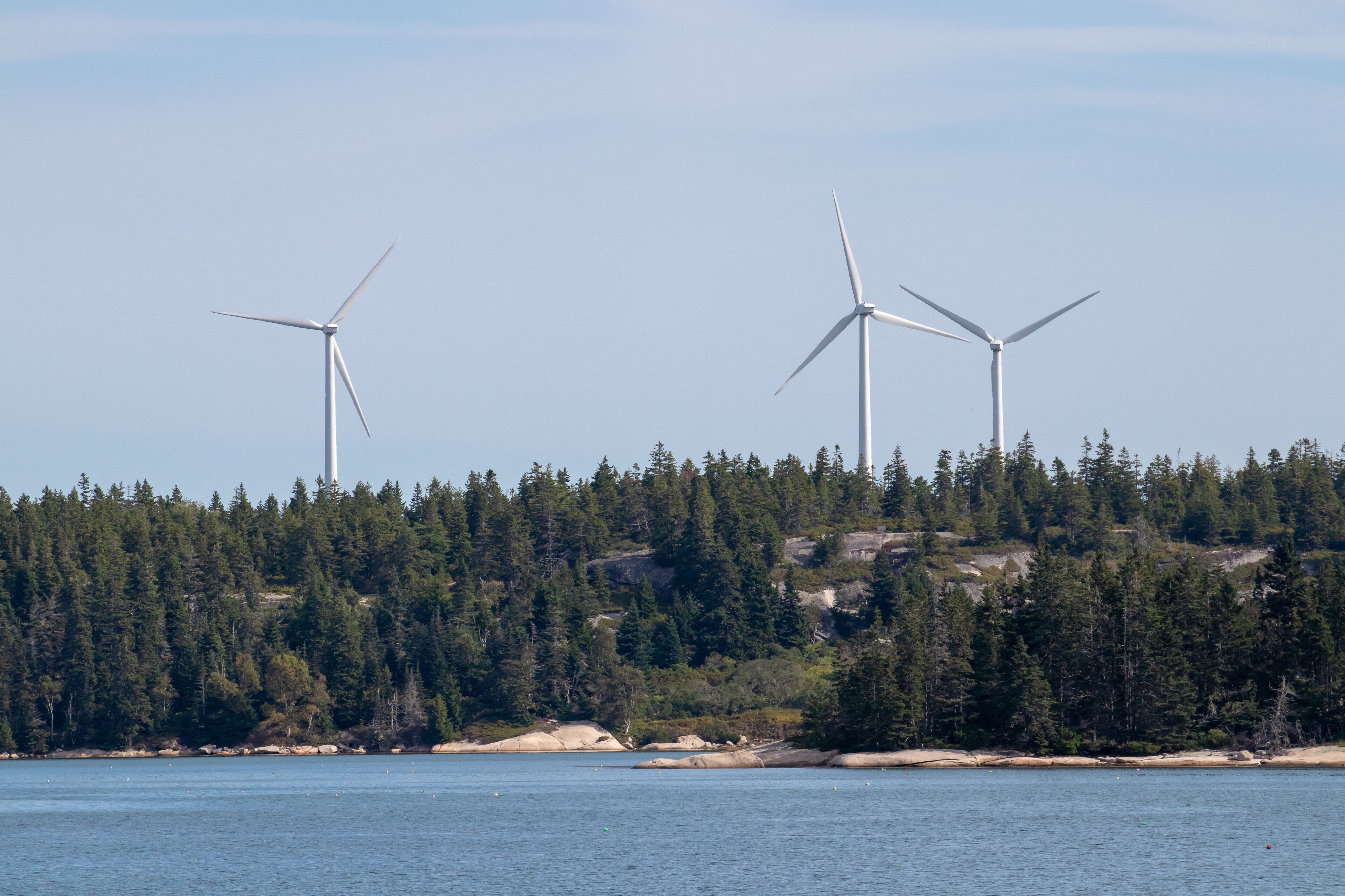 White large Windmills in Vinalhaven, Maine