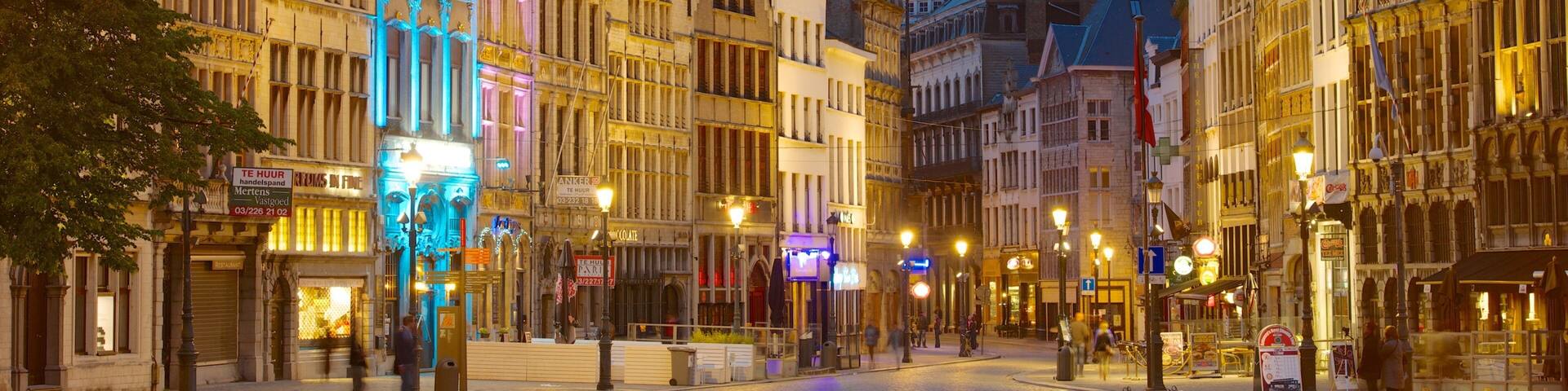 Belgium which includes a square or plaza and night scenes