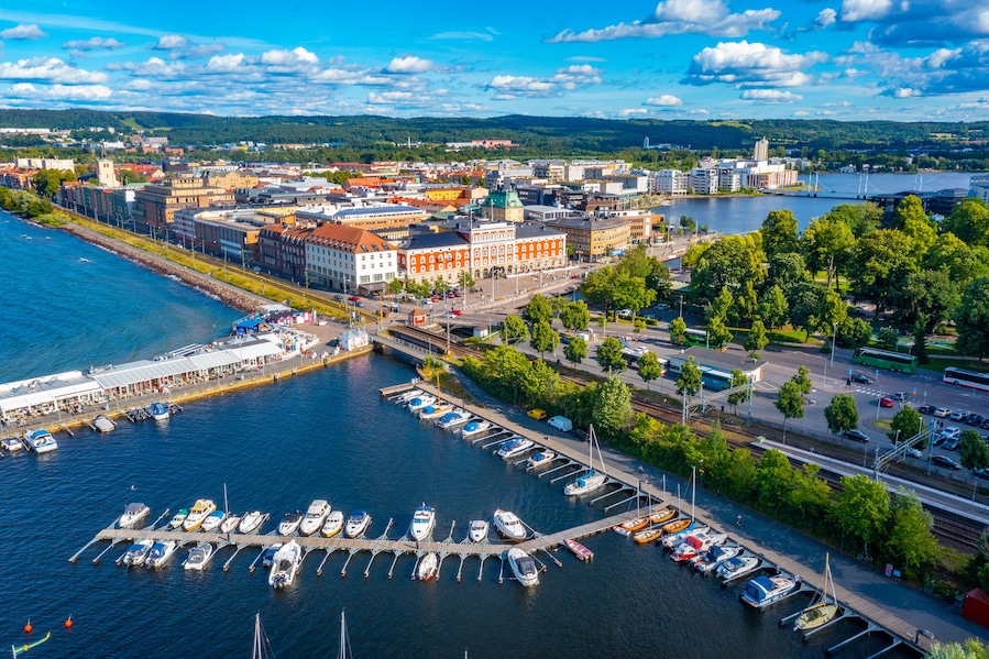 Panorama view of port at Swedish town Jönköping