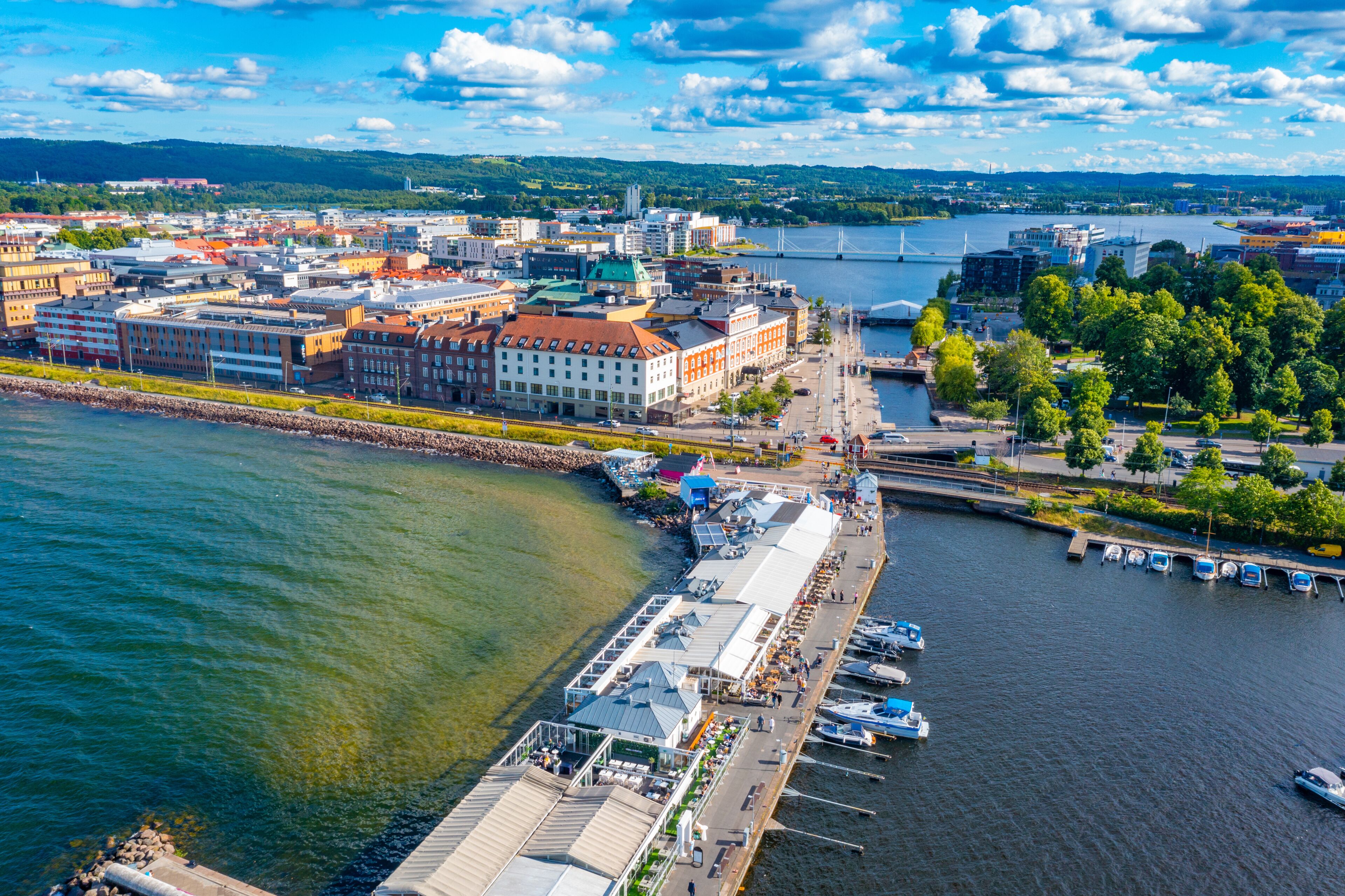 Panorama view of port at Swedish town Jönköping