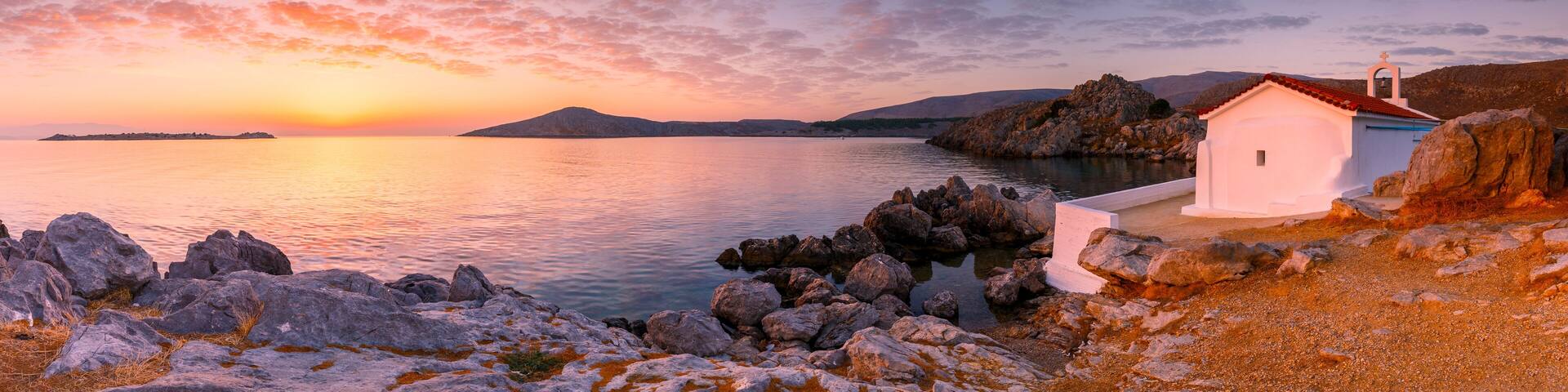 Agios Isidoros church in northern Chios at sunrise.