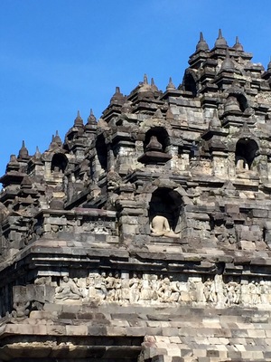 A temple with intricate carvings and multiple spires.