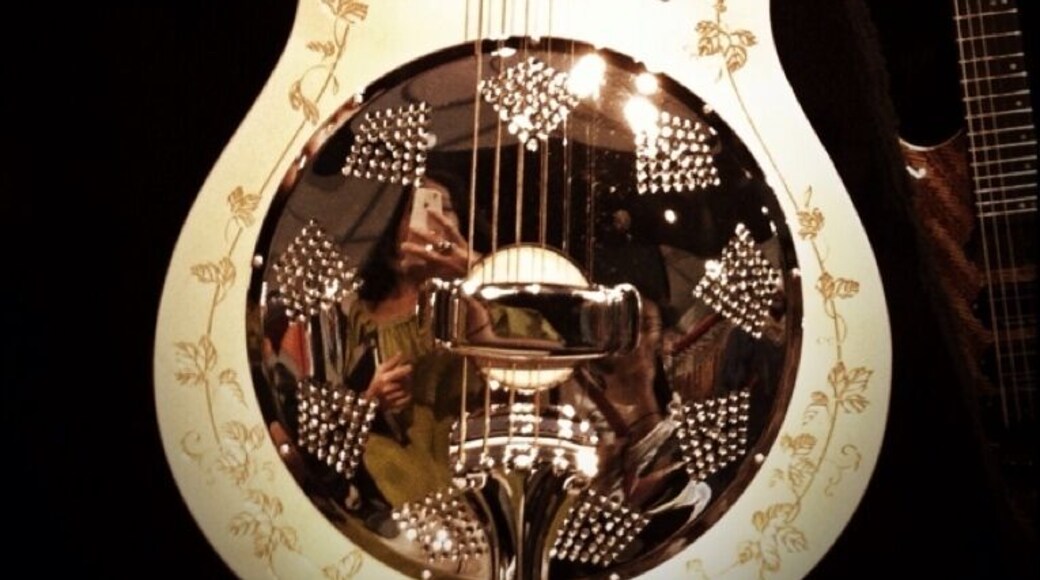 Indonesian handmade guitar with batik prints at Java Jazz Festival.