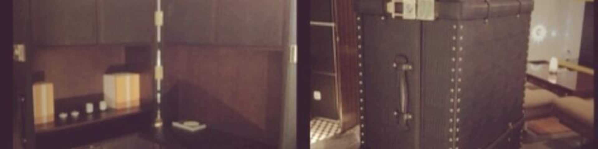 Before / after portable home office with croc leather. Exquisite!