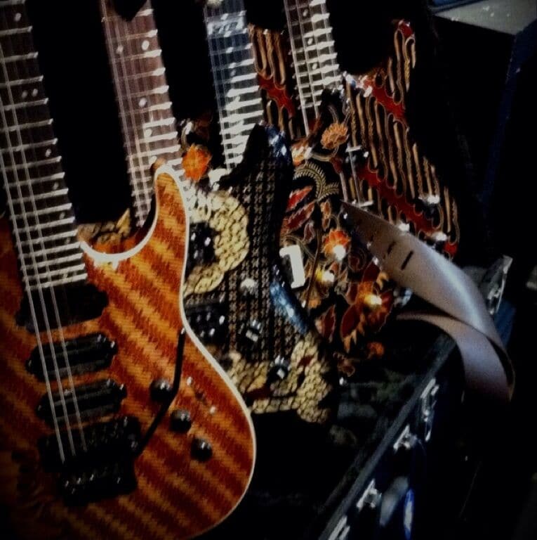 Indonesian handmade guitar with batik prints at Java Jazz Festival. 