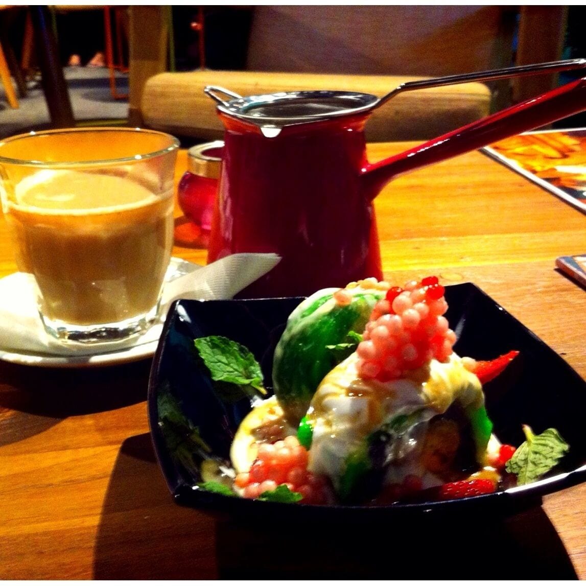 Chai tea and sushi sticky rice. Delectable!