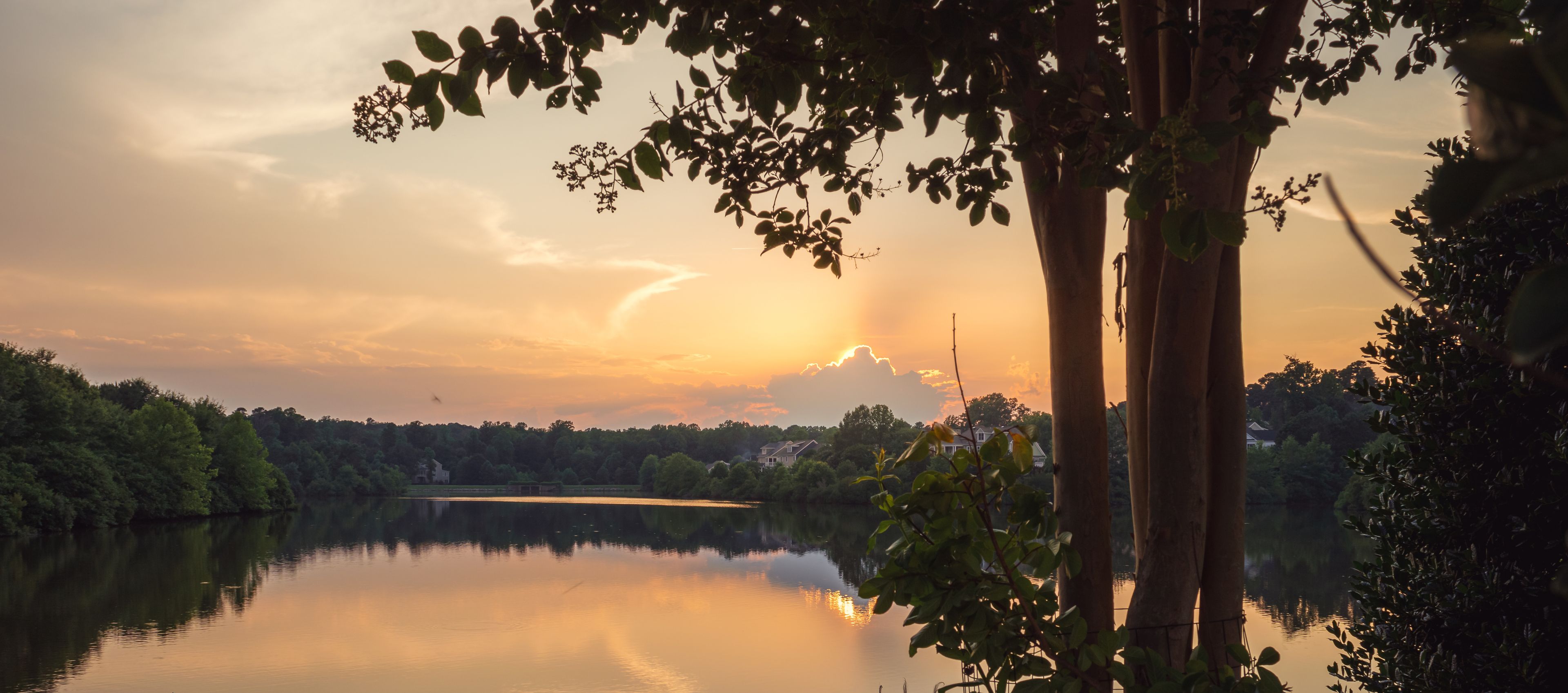 Sunset by the Cary Park Lake on a summer day