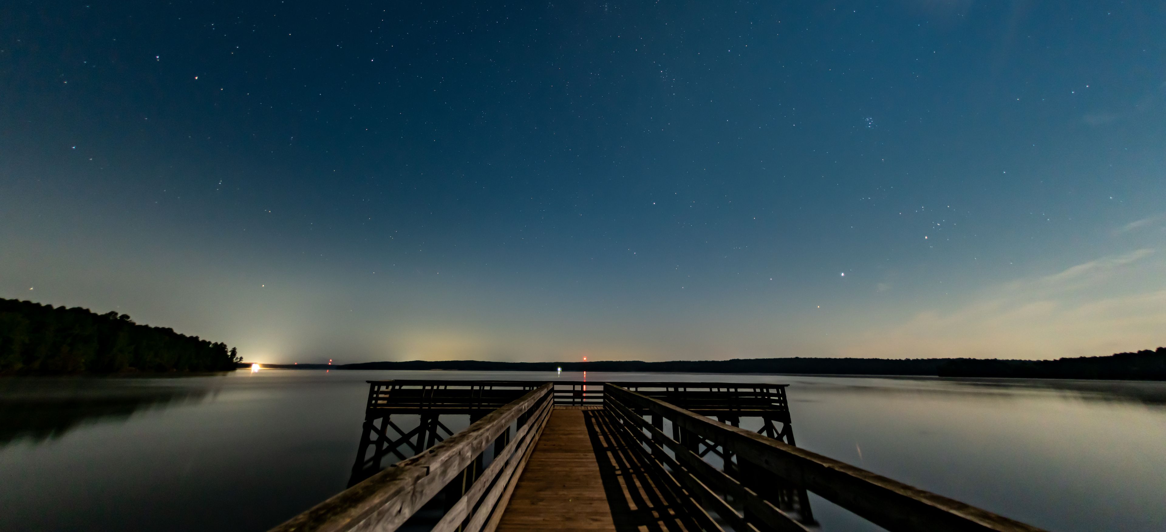 Falls Lake under the stars wide angle Panorama Wide View