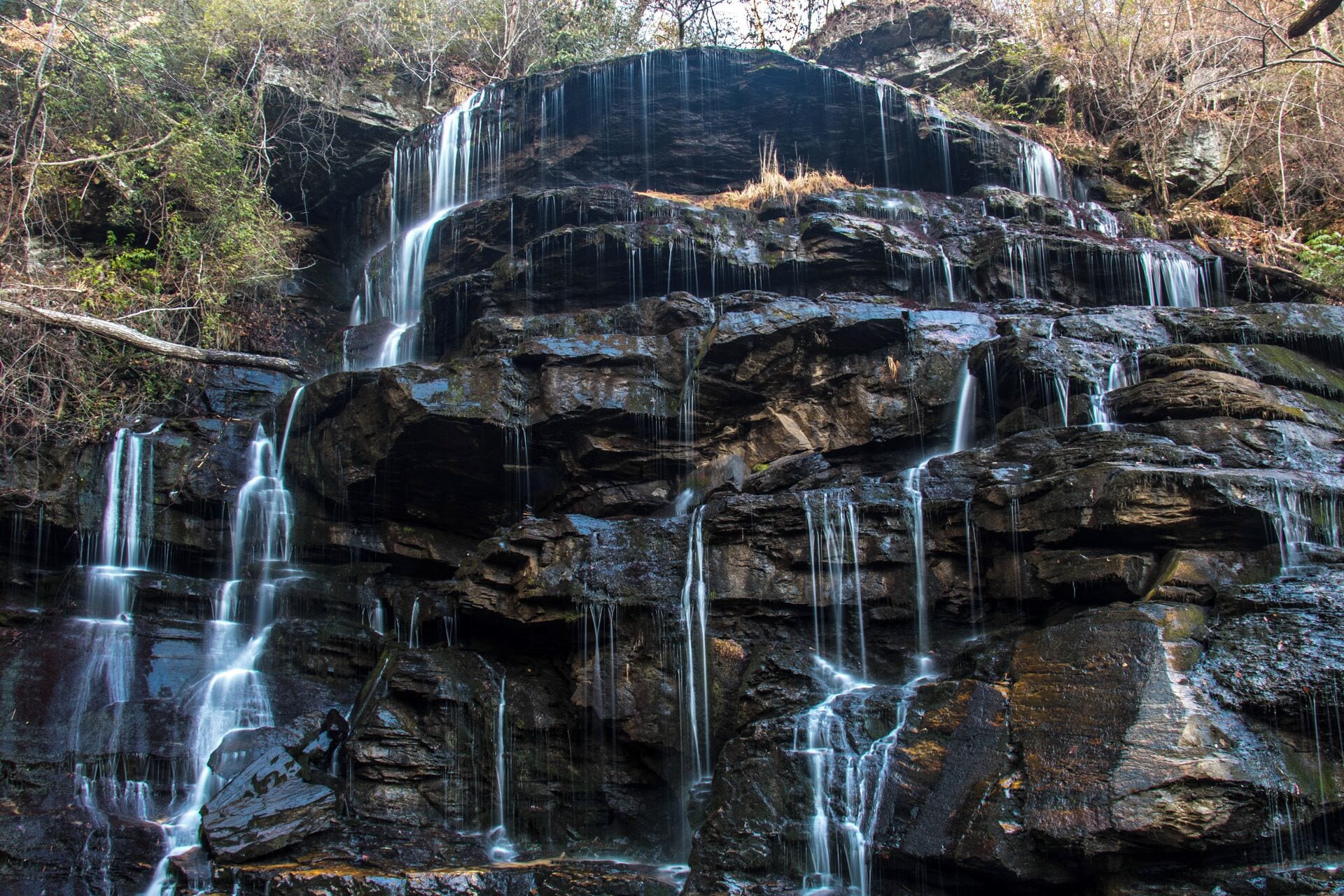 A very cool waterfall that is actually dozens of cascades.  Check out a video of it here:  https://www.hdcarolina.com/episode/yellow-branch-falls
#Waterfall