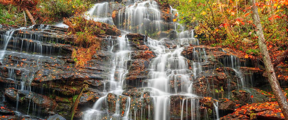 Issaqueena Falls during autumn season in Walhalla, South Carolina