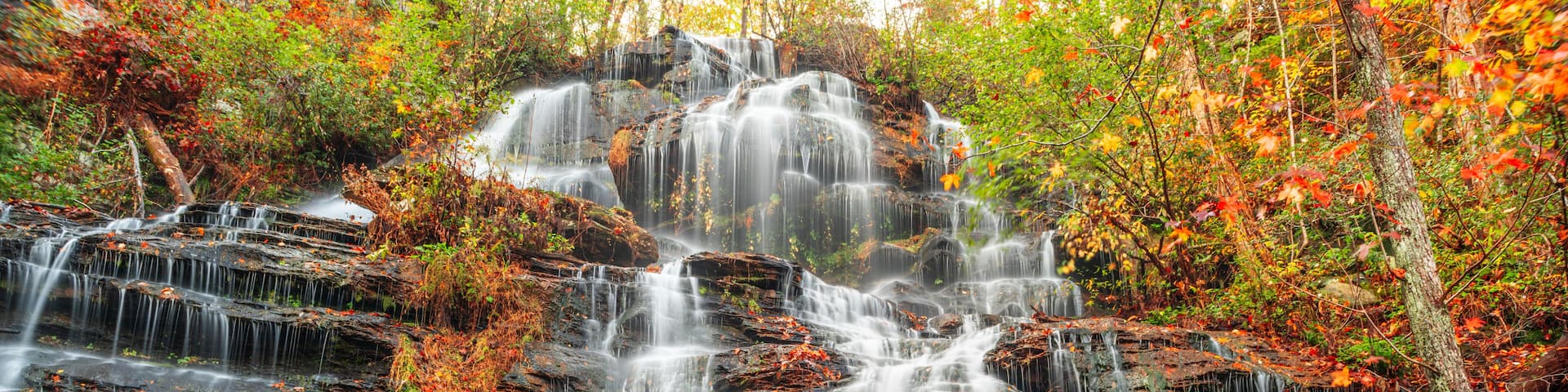 Issaqueena Falls during autumn season in Walhalla, South Carolina