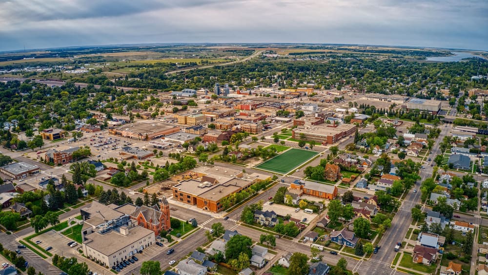 Aerial View of Jamestown, North Dakota along Interstate 94