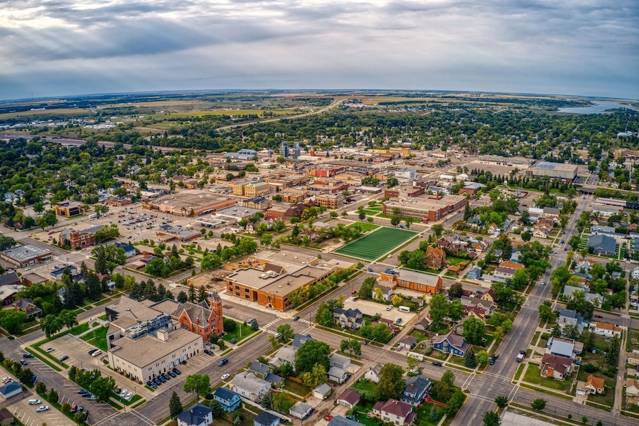 Aerial View of Jamestown, North Dakota along Interstate 94