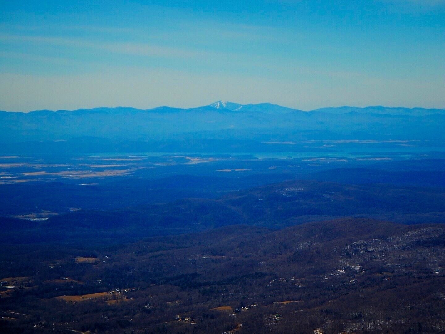 A spectacular view of the Adirondacks and Lake Placid across Lake Champlain from Mt Ellen and Sugarbush ski resort 