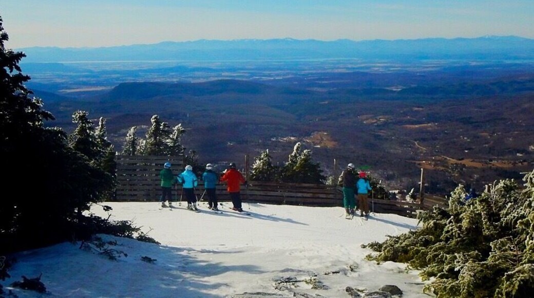 Panoramic views of Lake Champlain from high a top Mount Ellen and Sugarbush ski resort.