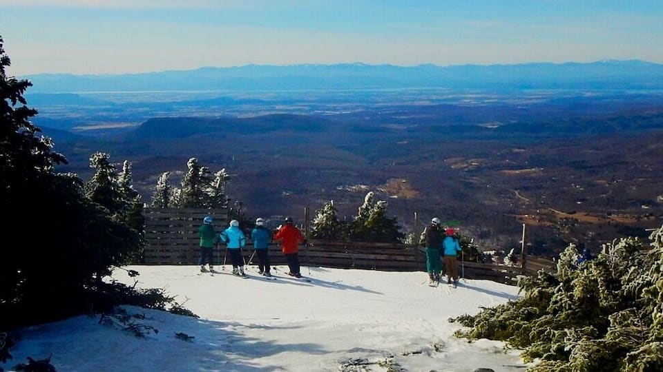 Panoramic views of Lake Champlain from high a top Mount Ellen and Sugarbush ski resort.