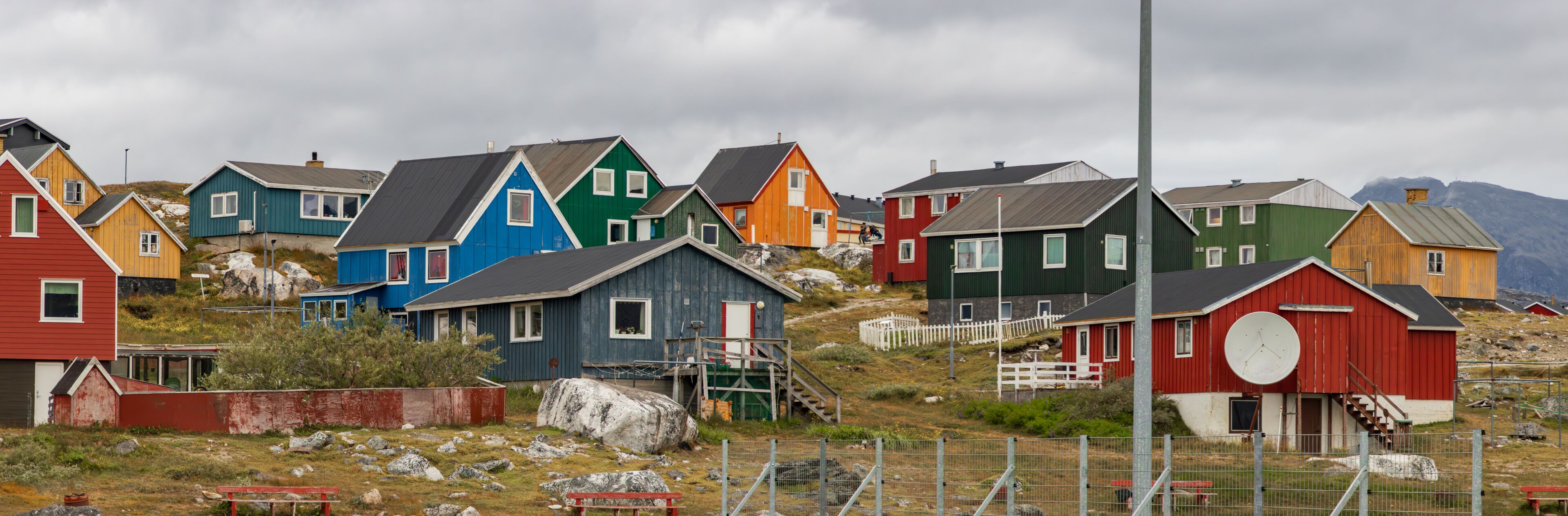 Nanortalik town, village of multicolor houses in south Greenland