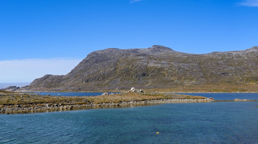 Scenic landscape view of the coast around the small remote town of Nanortalik in southern Greenland