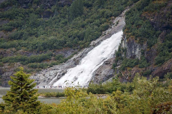 If you're in Juneau Alaska, I'm sure you will visit Mendenhall Glacier National Park. This is a pic of Nuggett Falls from a distance with all the visitors in the front to give a perspective of the power and size of the Falls. Be prepared for crowds if you're there in the summer.