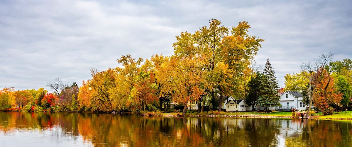 West Dundee Town Riverside view in Illinois State of USA