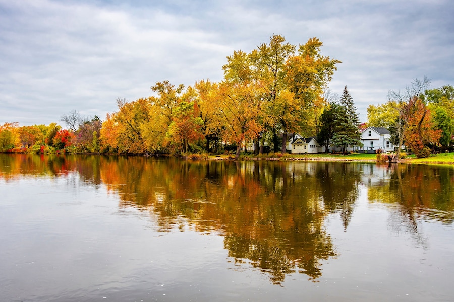 West Dundee Town Riverside view in Illinois State of USA