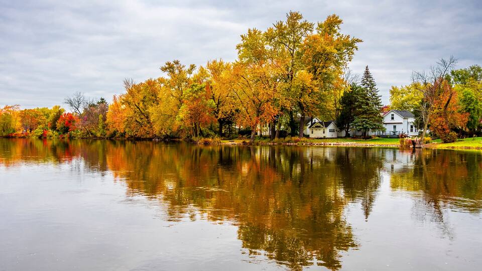 West Dundee Town Riverside view in Illinois State of USA