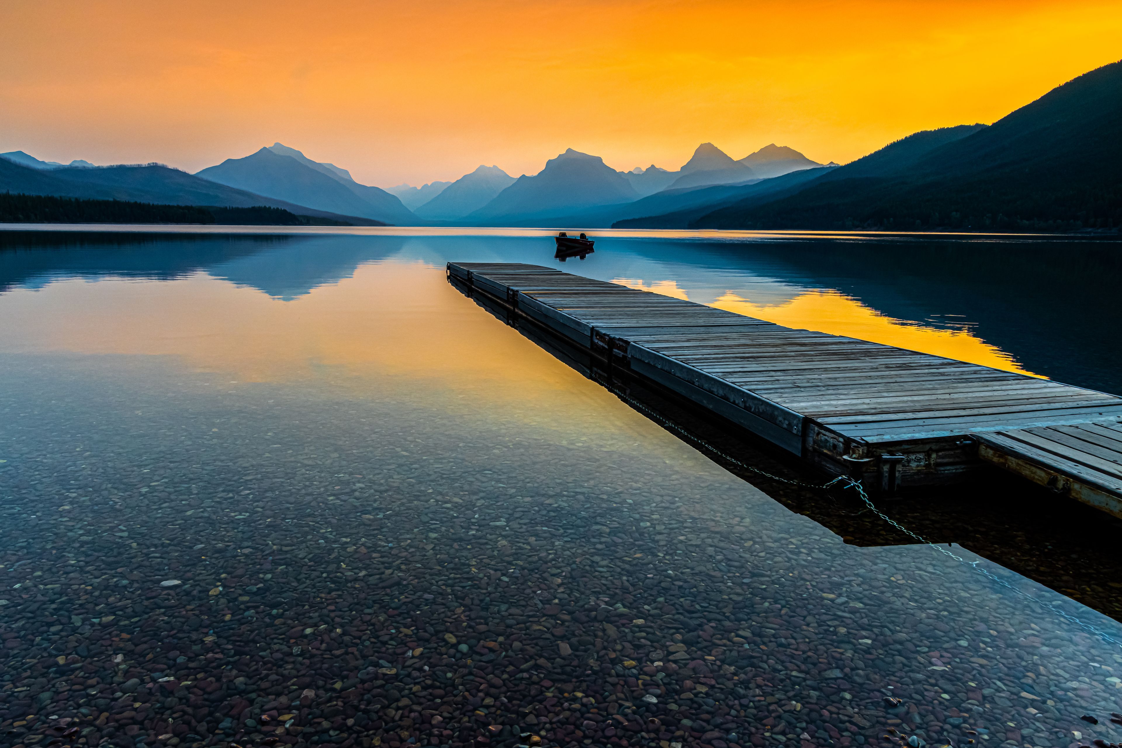 Floating Pier Extending Onto Lake McDonald at Apgar, Glacier National Park, Montana, USA