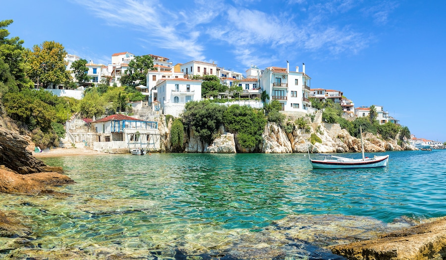 Skiathos old port with a blue sky, Shutterstock ID 693252220, SF SSA Case with Manager Approval: Case 07151371, Job: Prepay credit, Client/Licensee: , Other: