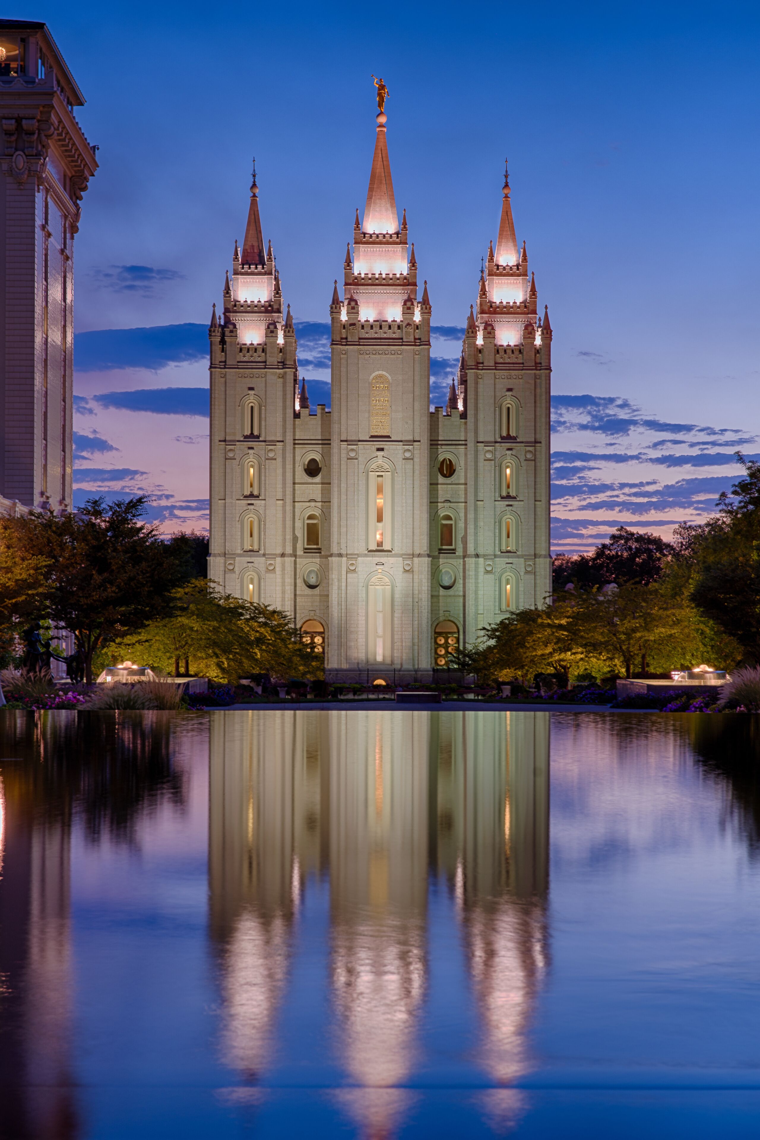 Twilight at the Salt Lake Temple in Temple Square in Salt Lake City, Utah