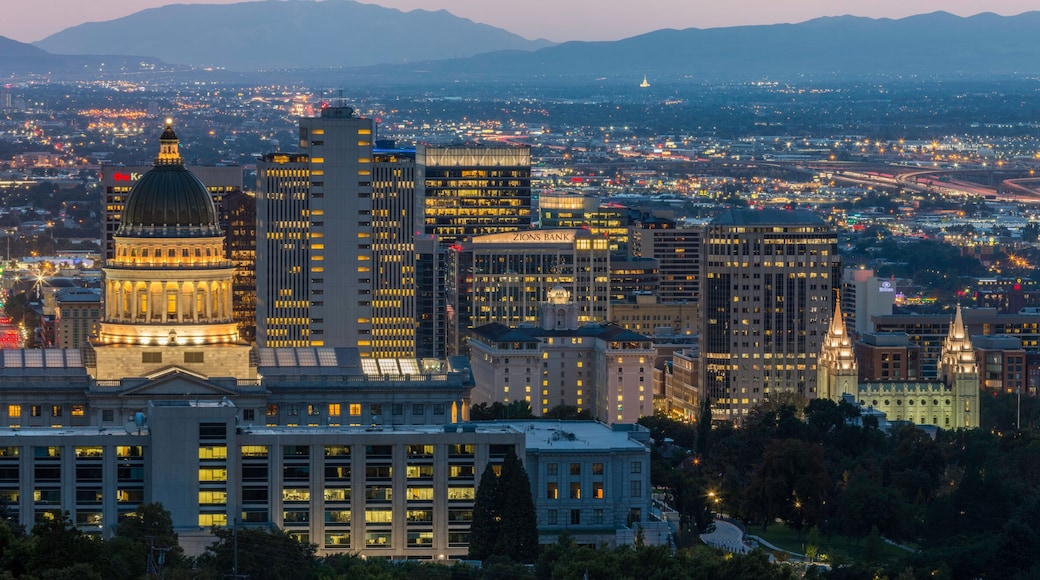 Nighttime panoramic overlooking the capitol building and Salt Lake City skyline