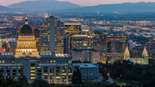 Nighttime panoramic overlooking the capitol building and Salt Lake City skyline