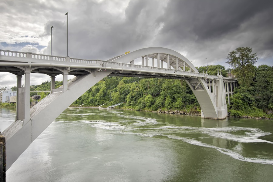 Oregon City Arch Bridge Over Willamette River Connecting West Linn and Oregon City