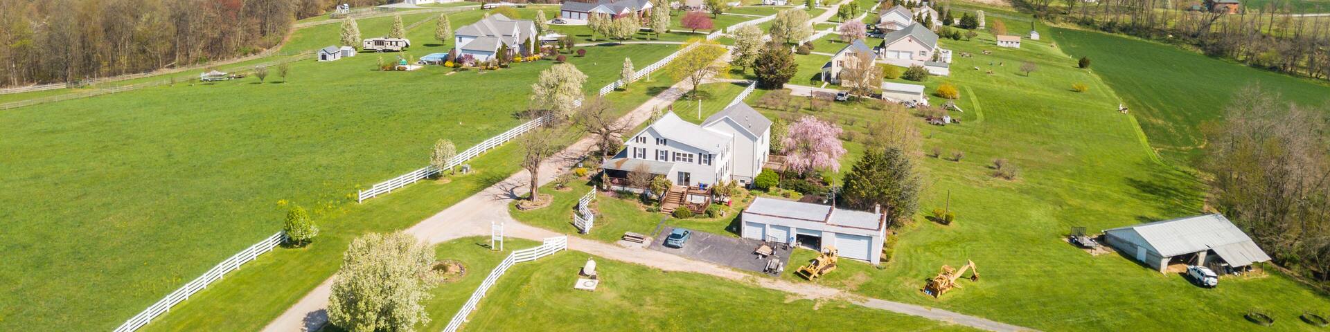 Aerial of Farmland in Fawn Grove/ Delta, Pennsylvania