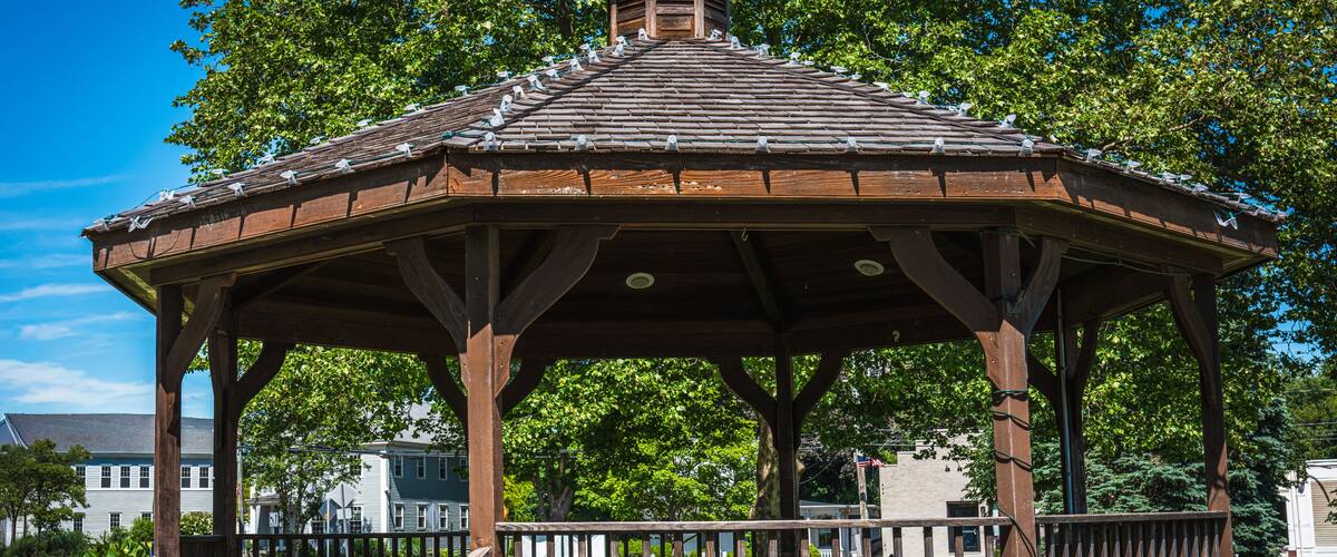 Rustic pavilion at Westbrook historic district in Middlesex County, Connecticut, a charming coastal New England town on the Long Island Sound, USA