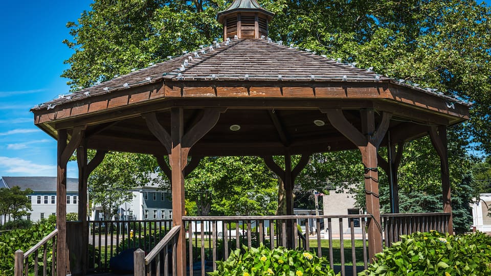 Rustic pavilion at Westbrook historic district in Middlesex County, Connecticut, a charming coastal New England town on the Long Island Sound, USA