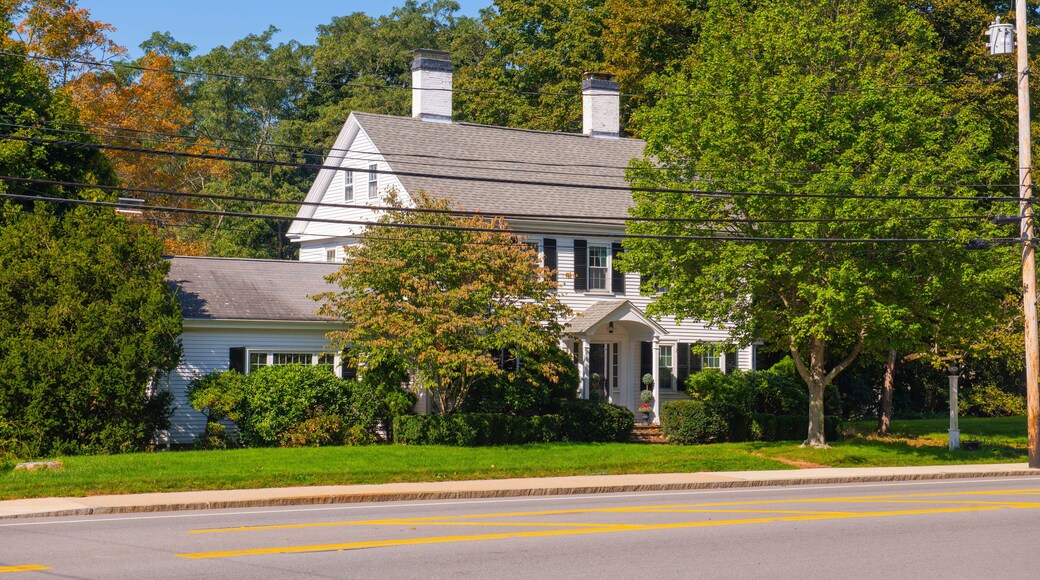 Historic colonial style building on High Street in historic town center of Westwood, Massachusetts MA, USA.