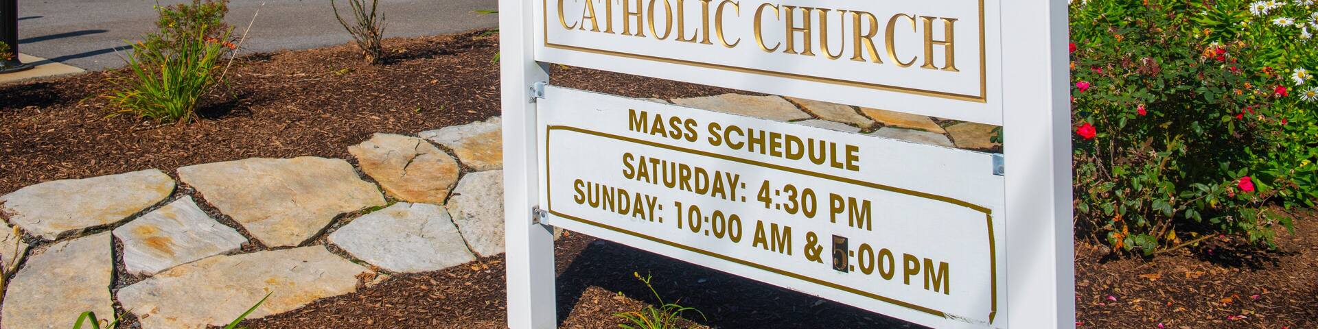 St. Margaret Mary Catholic Church at 845 High Street in historic town center of Westwood, Massachusetts MA, USA.