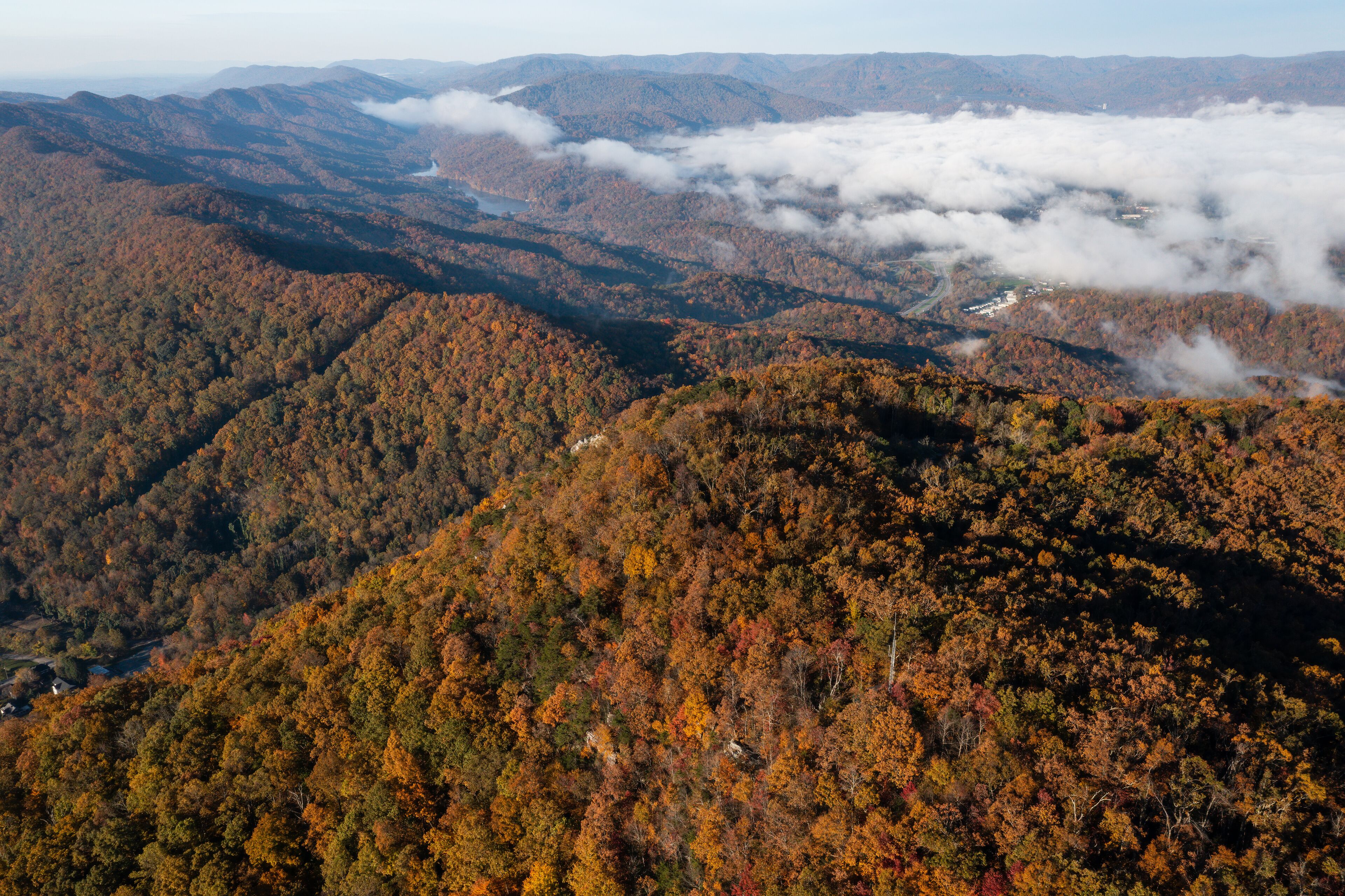 Pinnacle Rock + Cumberland Gap with Fog - Pine Mountain - Appalachian Mountain Region - Kentucky, Virginia, and Tennessee