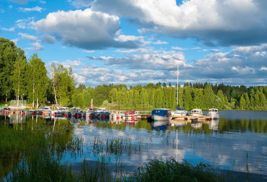 Boats on the lake in Jyvaskyla, Finland