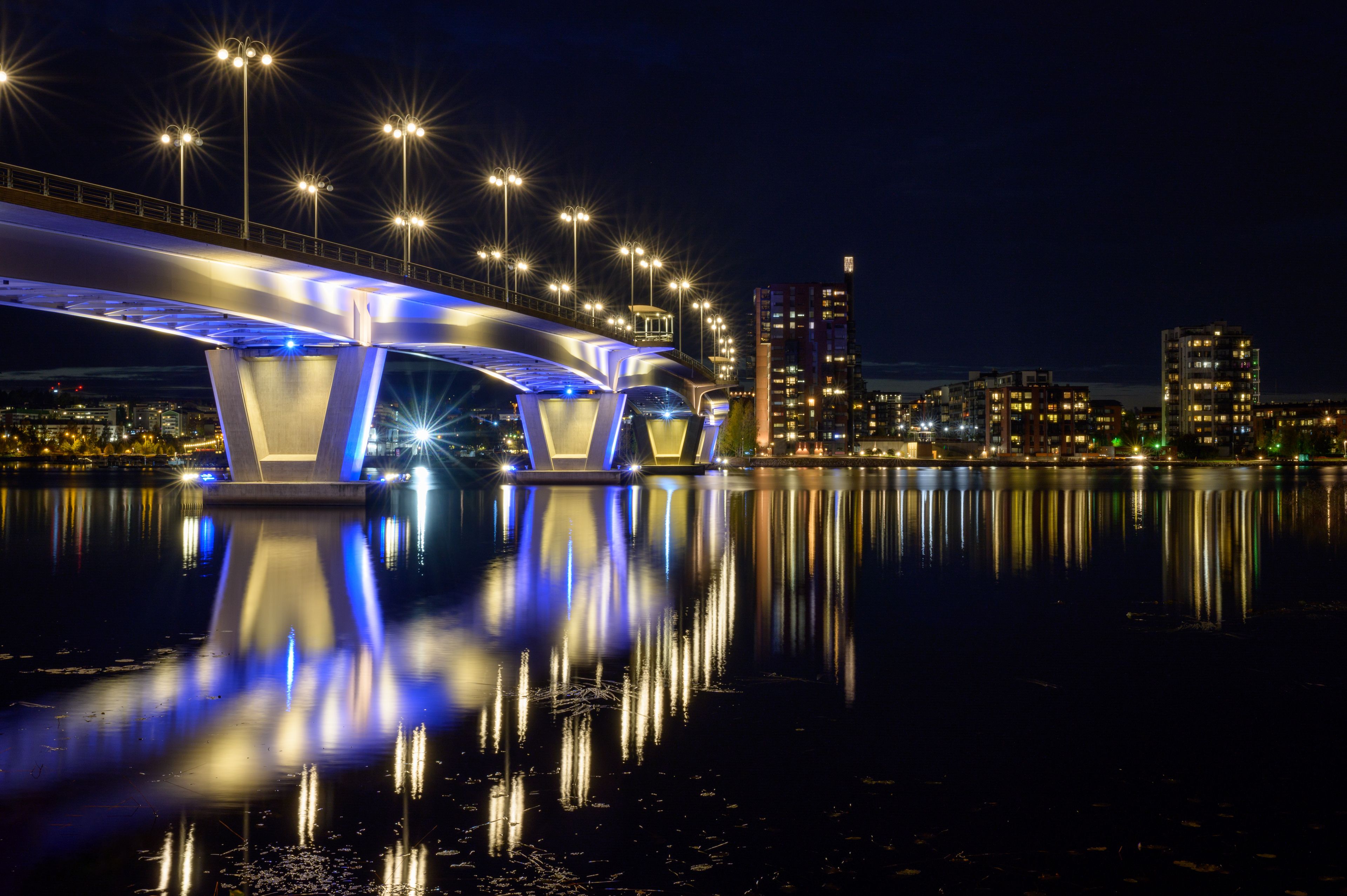 Kuokkala bridge at night. Jyväskylä city. Finland