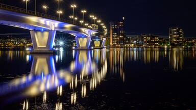 Kuokkala bridge at night. Jyväskylä city. Finland