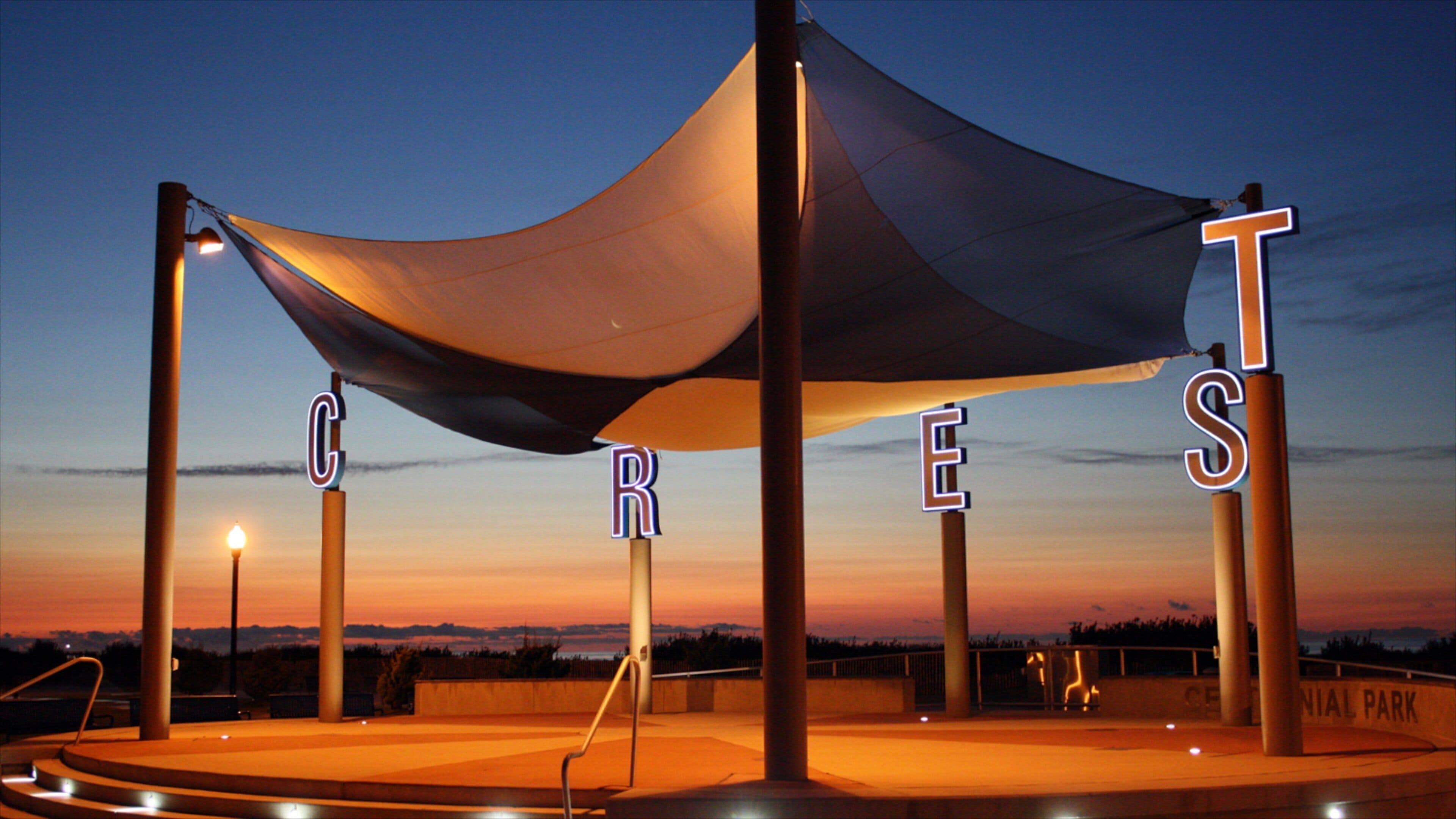 A large canopy structure with the letters "CREST" visible.